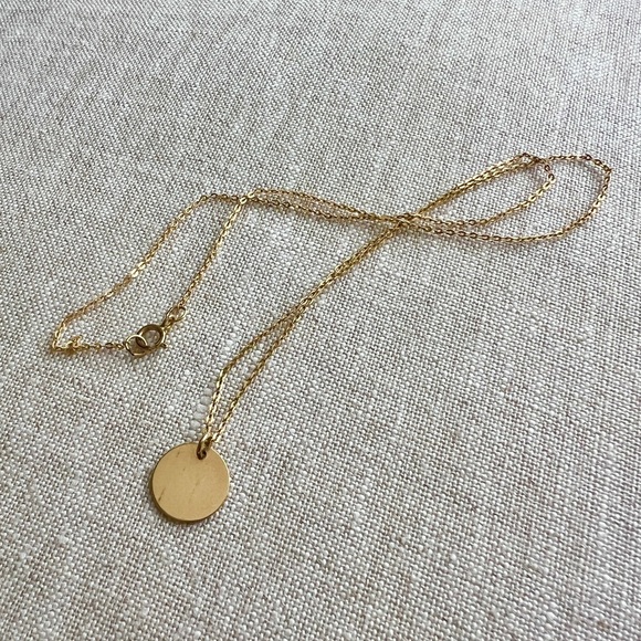 Gold filled dainty necklace simple circle disk pendant charm gold 16” chain - Picture 3 of 12